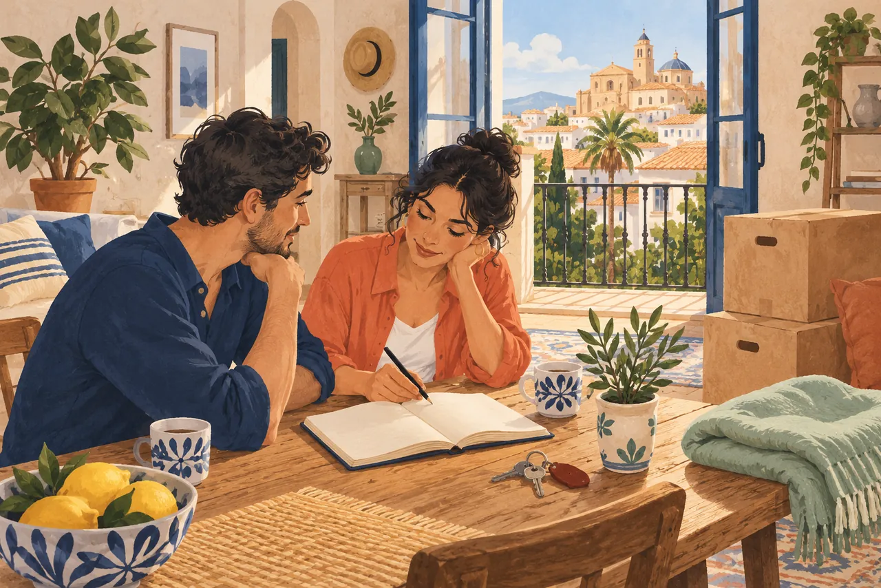 Коробки, ключи и блокнот для планирования расходов на переезд.